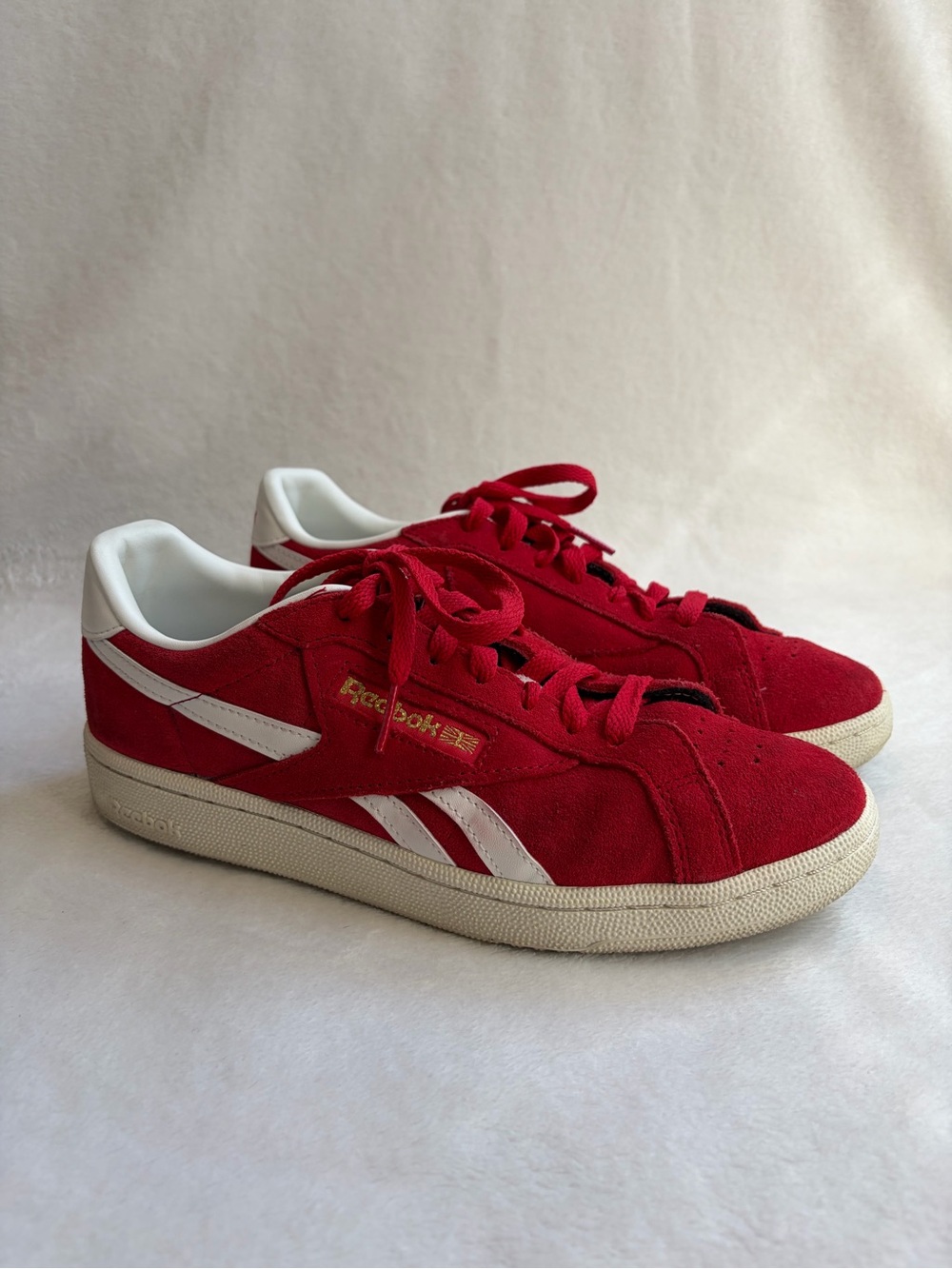 Reebok Club C Red Suede Low-Top Sneakers with White Stripes